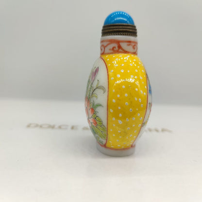 vintage chinese peking glass snuff bottle painted bird flower signed Liuli gift