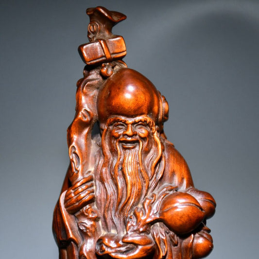 Vintage Wooden Carving God Of Longevity Figure Statues Home Decor Wood Sculpture