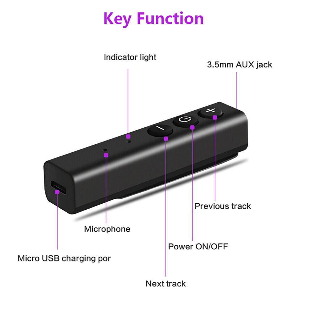 Bluetooth Wireless Receiver Audio Cordless 3.5mm Jack AUX Stereo Music Adapter