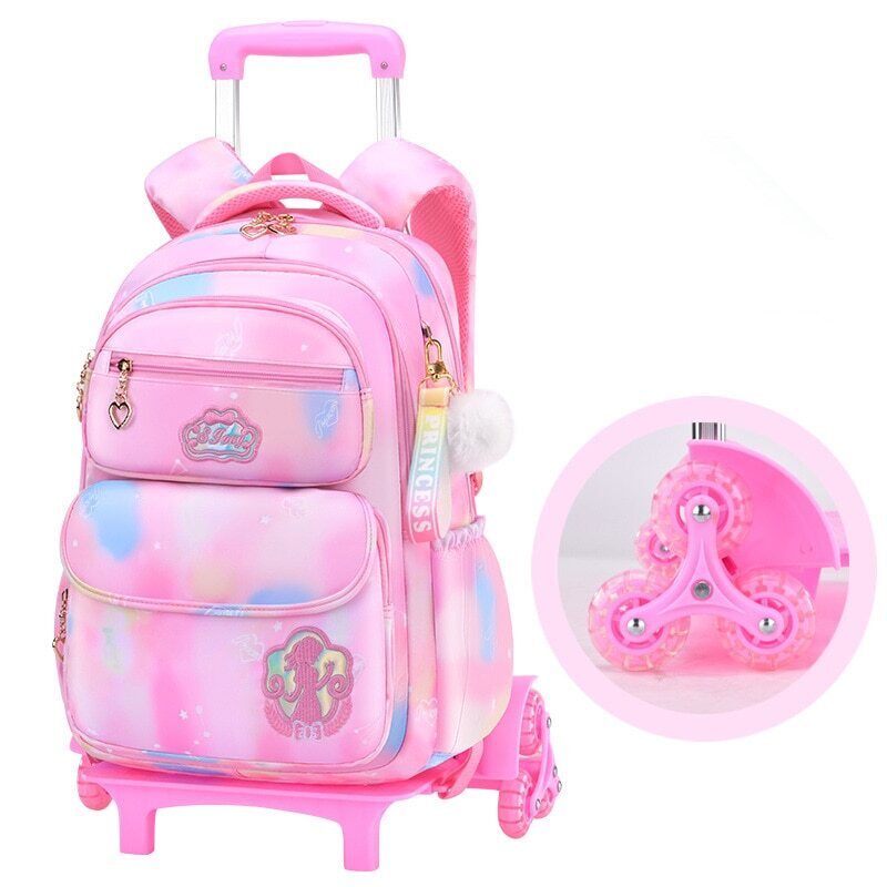 Girls Wheel School Bags Children Primary School Backpack Kids Book Bag Schoolbag