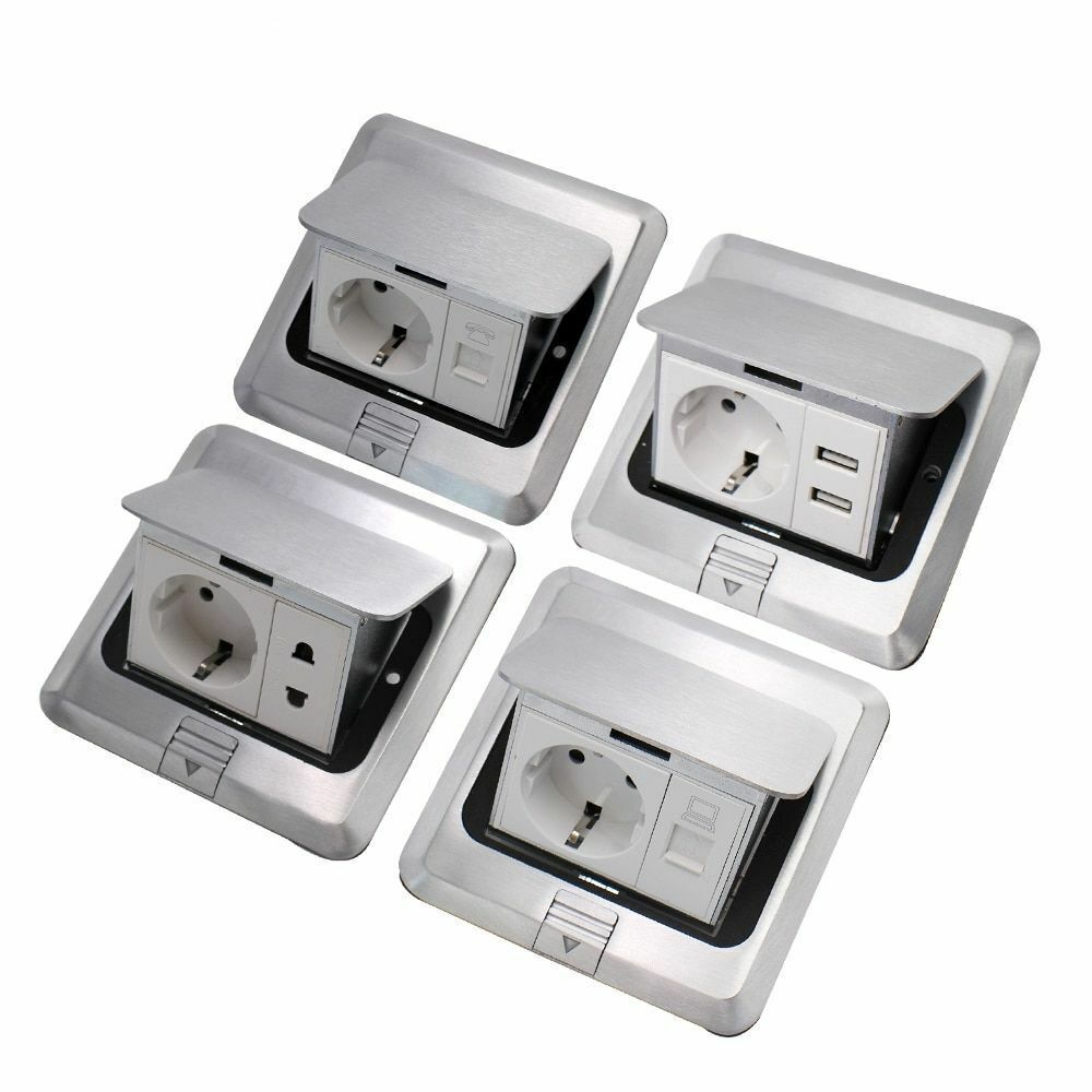Pop Up Floor Socket 10A EU Standard Quick Slow USB Phone Internet Sockets 2 Way