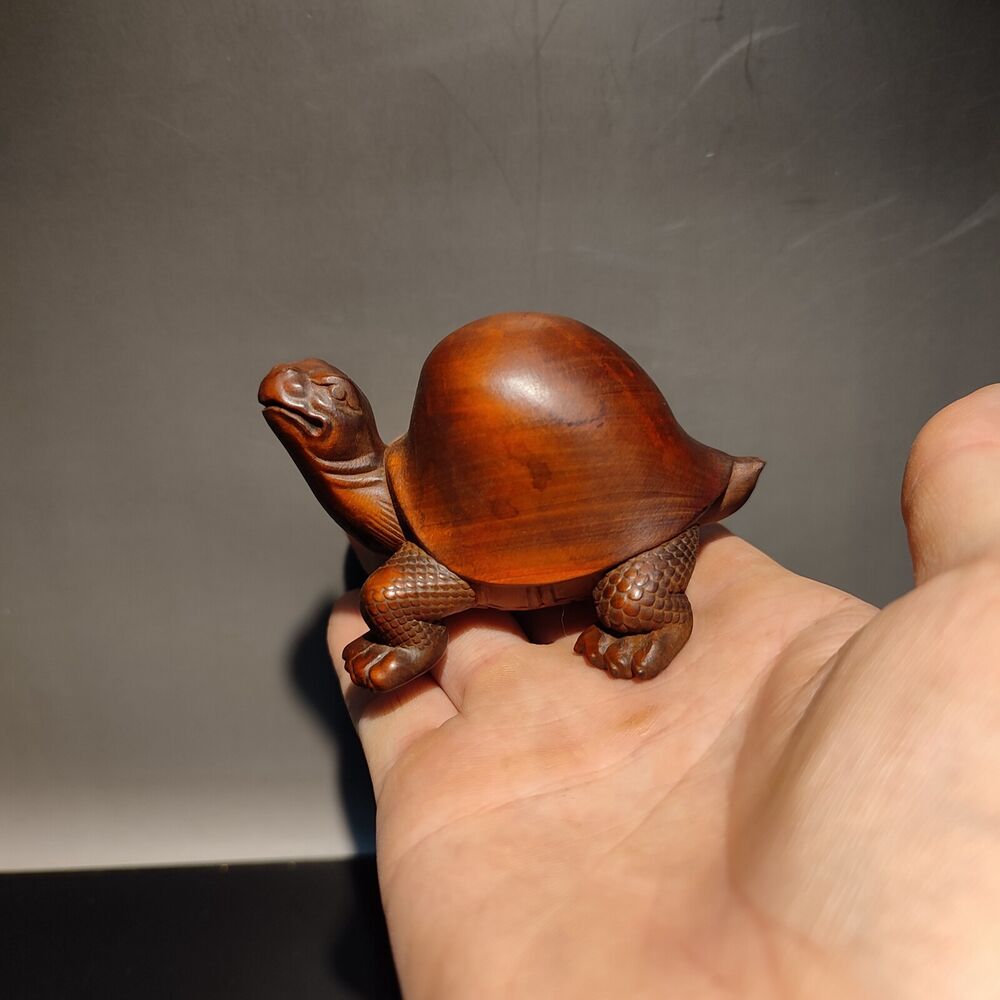 Chinese Boxwood Carving Wooden Turtle Decor Sculpture Animal Lovely Statue Gift