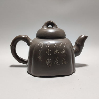 Vintage Chinese Yixing Purple Clay Teapot Zisha Ceremony Ceramic Bamboo Teaware