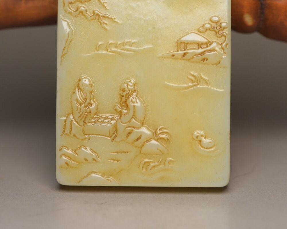 Chinese Natural Hetian Jade Carving Landscape Statues Exquisite Pendant Jewelry