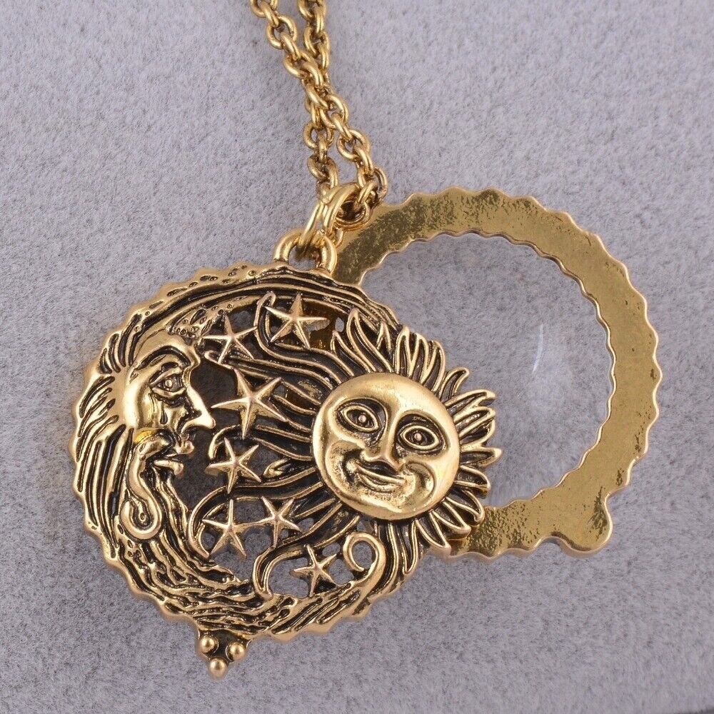 Women Necklace Fashion Jewelry Alloy Gold Sun Moon Star Magnifier Glass Pendant