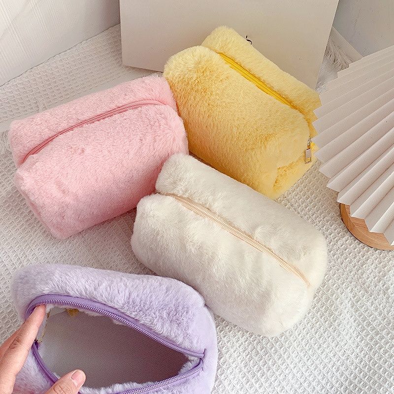 Travel Makeup Pouch Holder Plush Cosmetic Bag Student School Large Storage Purse