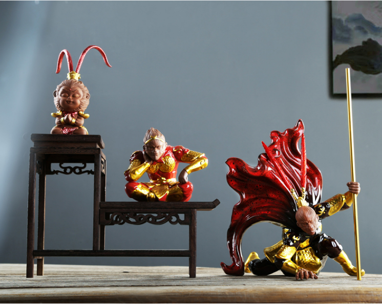 creative monkey king statue porcelain tea pet home table decoration with bar new