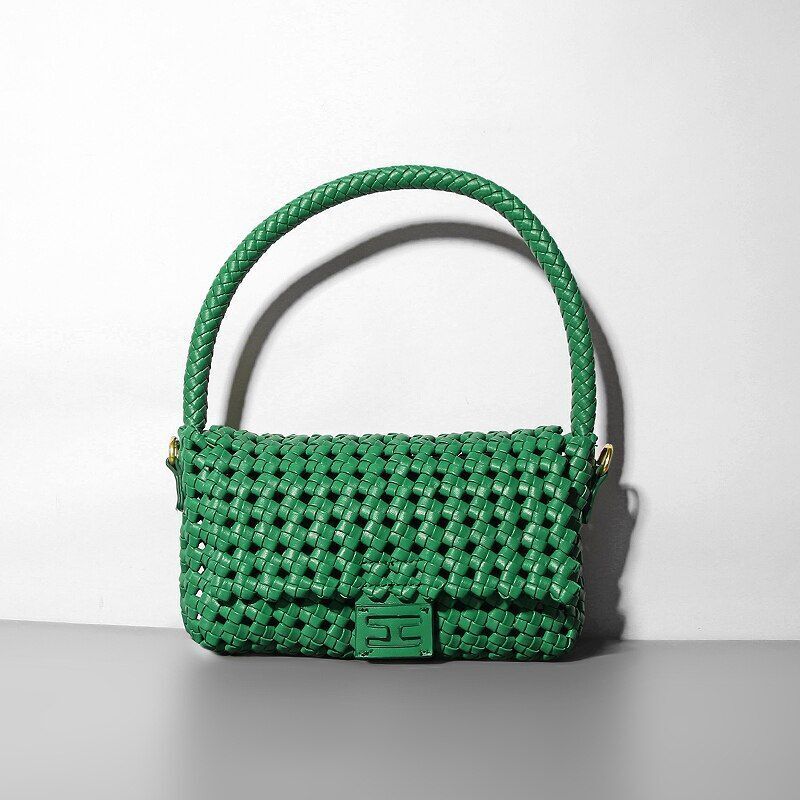 Neat Hollow Shoulder Bag Women Small Handbag Purse Woven Leisure Holiday Pouch