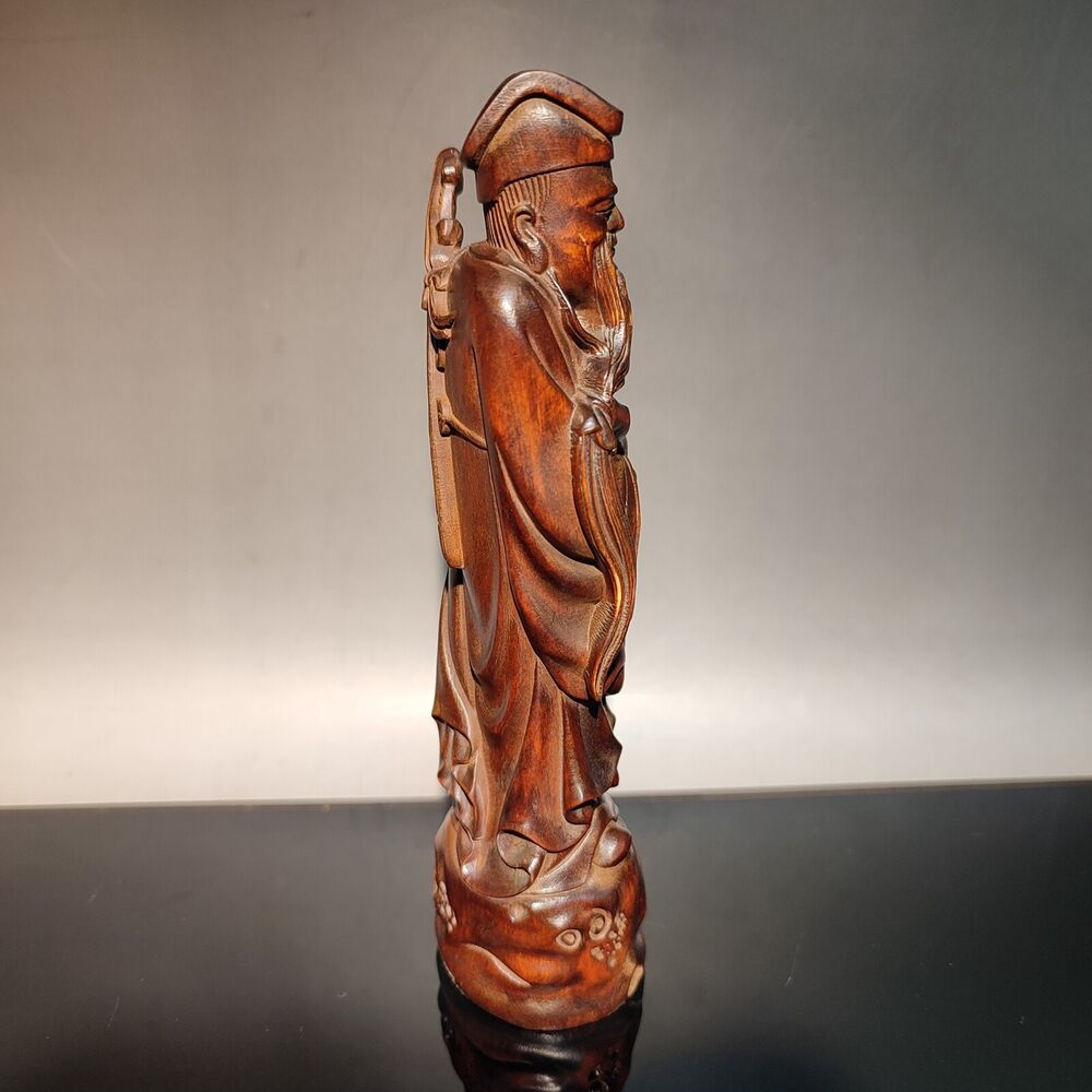 Chinese Wooden Statue buddha decor carving sculpture room patron deity barber