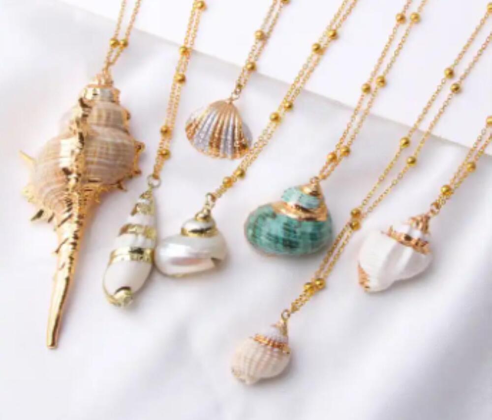 Natural Conch Seashell Necklace Mermaid Jewelry Beach Nautical Gold