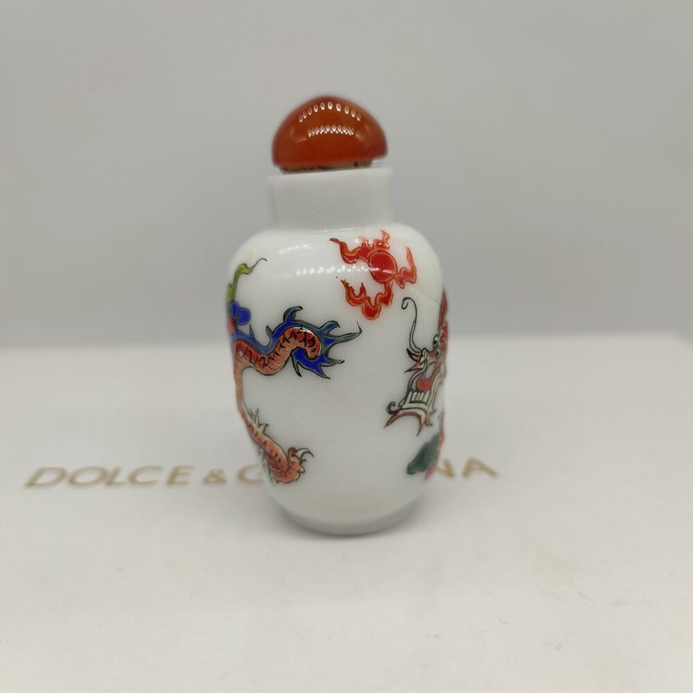 Chinese Beijing Carved Glass Snuff Bottle Dragon Statue Loong Figurines Box Rare