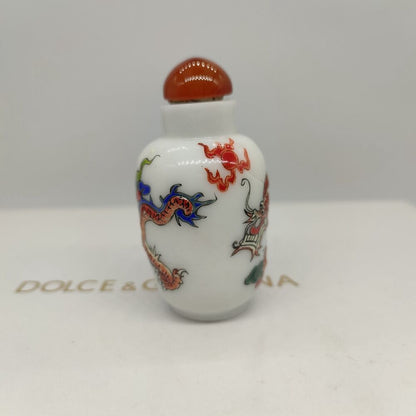 Chinese Beijing Carved Glass Snuff Bottle Dragon Statue Loong Figurines Box Rare