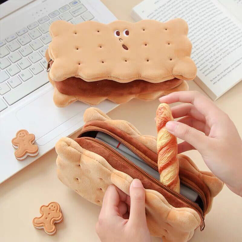 1X Biscuit Shape Pencil Box Plush Cookies Pencil Bag Large-capacity Pencil .82
