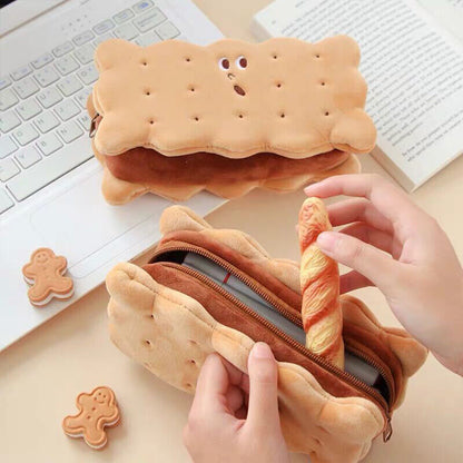 1X Biscuit Shape Pencil Box Plush Cookies Pencil Bag Large-capacity Pencil .82