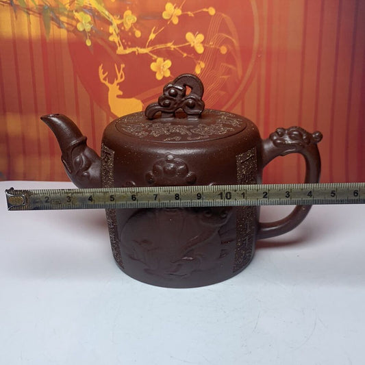 Vintage Chinese Yixing Purple Clay Teapot Zisha Ceremony Carving Collectible Art