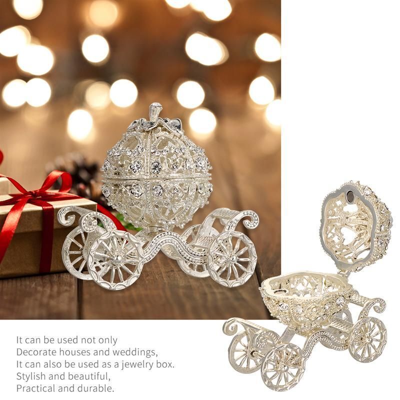 Jewelry Box Pumpkin Carriage Crystal Wedding Ring Jeweled Trinket Alloy 8x8x5cm