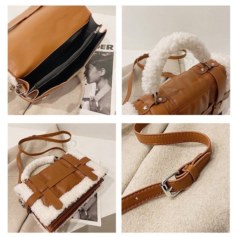 Lambswool Quilted Women Handbags Shoulder Bags Pu Leather Padded Crossbody Bag