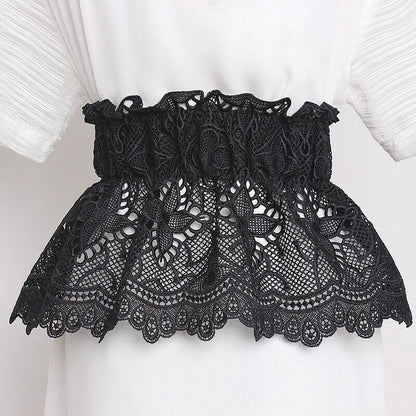 Women Wide Belt Girdle Button Design Thin Versatile Elastic Waist Lace Wear 60cm