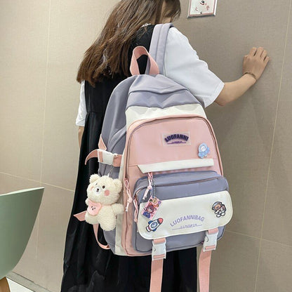 Patchwork Badge Woman Backpack Waterproof High School Bags 31*15*44 /30*13*41 CM