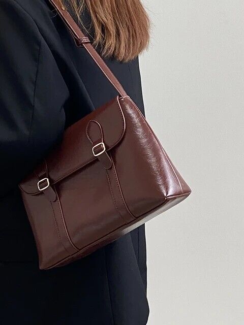 Women's Vintage PU Leather Shoulder Bag Retro Tote Messenger Handbag Office Gift