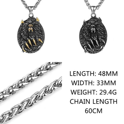 Wolf Necklaces Viking Style Wolf Head Pendant Runes Stainless Steel Necklace