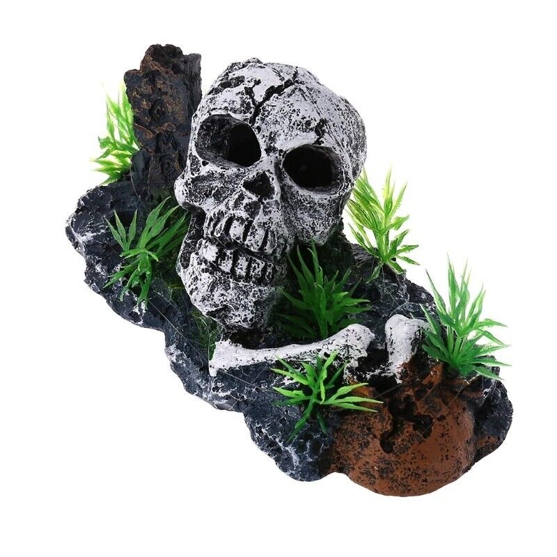 Aquarium Ornaments Plastic Resin Pirate Skull Skeleton Hide Cave Fish Tank Decor