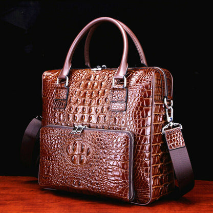 Top Cowhide Crocodile Alligator Embossed Men Business Briefcase Handbag Bag QR