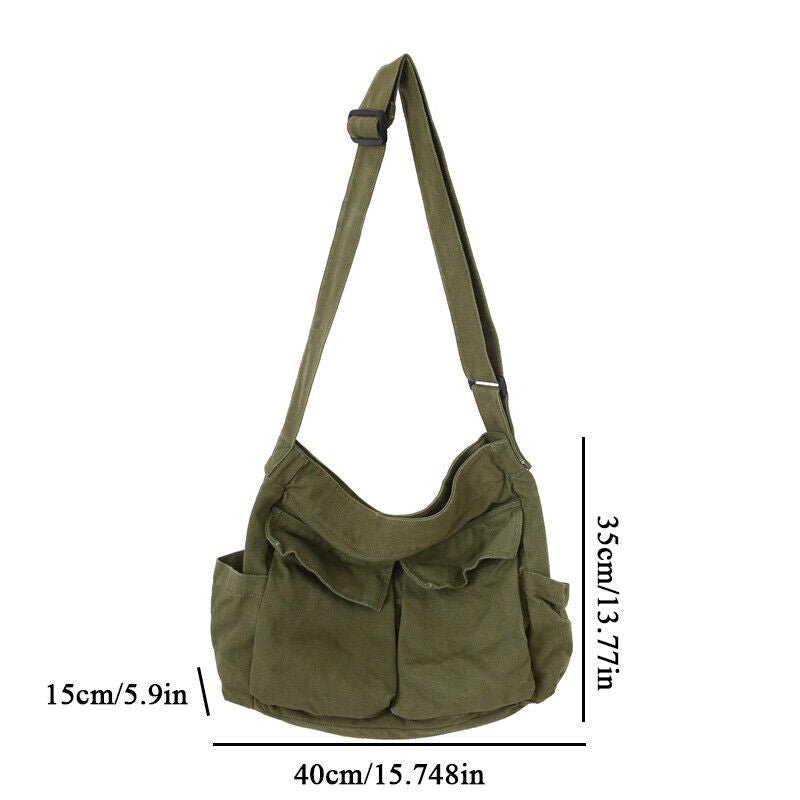 Women's Canvas School Messenger Bag Large Capacity Shoulder Bag Cross-body Bag