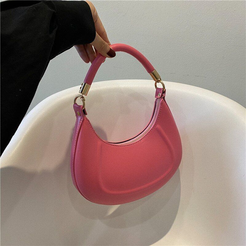 Tote Purse Luxury Handbag Small Pink Black Half Moon Shopping Shell Polyester