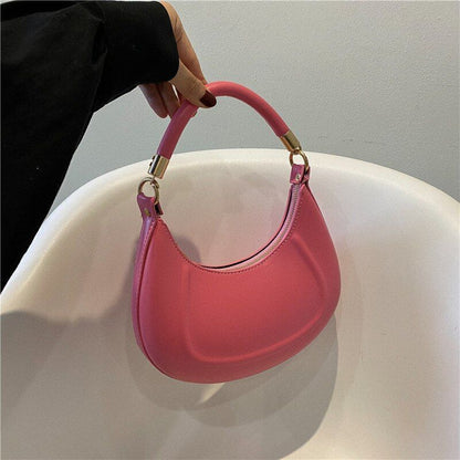 Tote Purse Luxury Handbag Small Pink Black Half Moon Shopping Shell Polyester