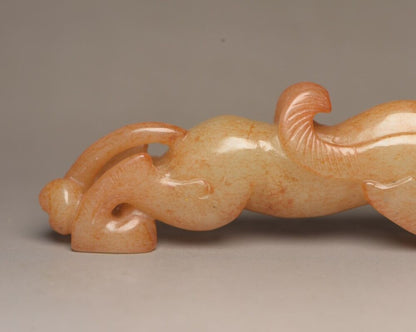 Chinese Old Natural Hetian Jade Hand Carved Beast Statue Antique Collectible Art