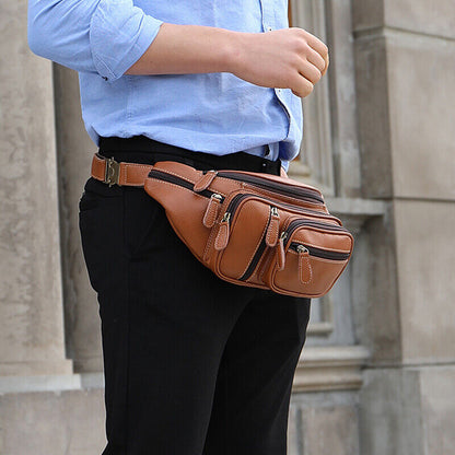 Motorcycle Outdoor Genuine Vintage Leather Waist Fanny Pack Crossbody Sling Bag
