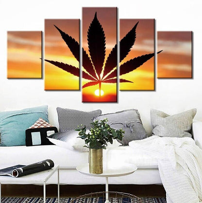 5Pcs Wall Art Canvas Painting Picture Home Decor Modern Abstract Cannabis Sunset