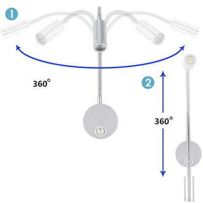 LED Reading Lights AC100-240V Silver Aluminum Gooseneck Bed Headboard Desk Lamps