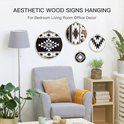 Wooden Wall Art Rustic Farmhouse Theme Round Home Decor Wall Mounted Set of 4