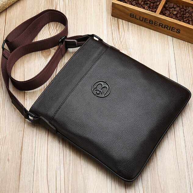 100% Genuine Leather Men's Litchi Sling Shoulder Messenger Bag 10" Business Bag