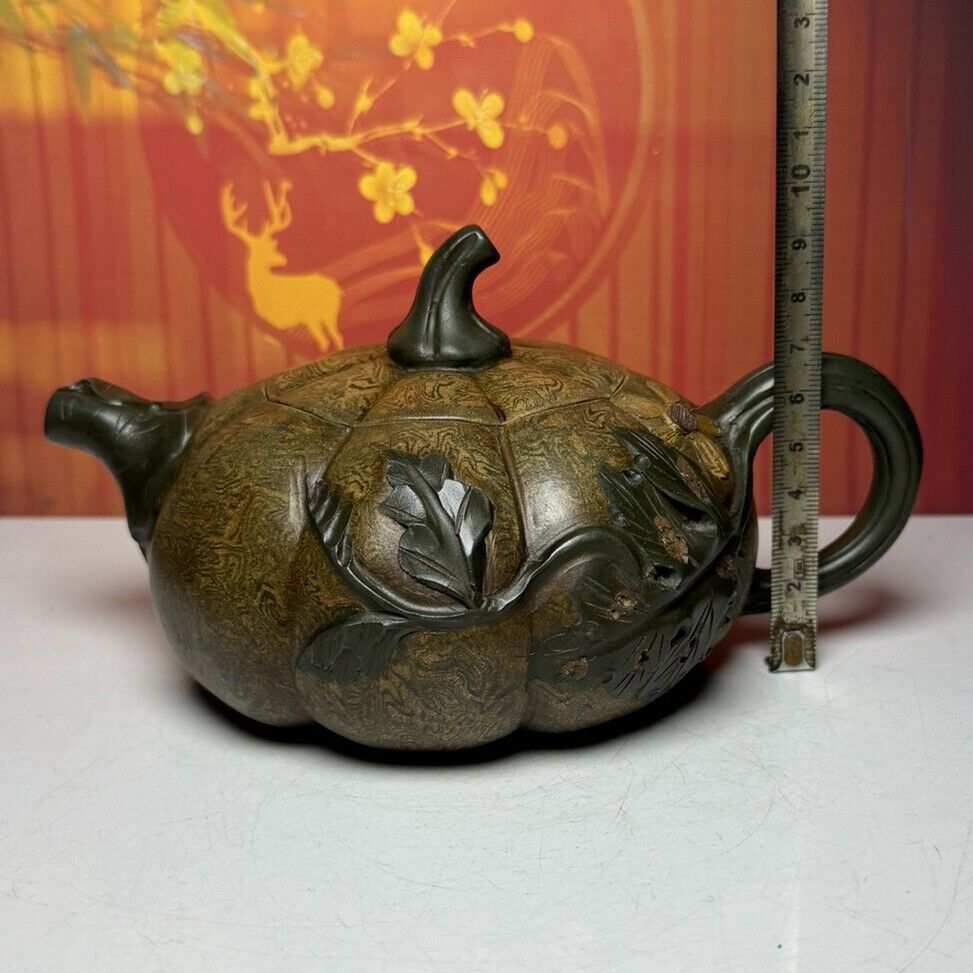 Vintage Chinese Yixing Purple Clay Teapot Zisha Ceremony Ceramic Pumpkin Teaware
