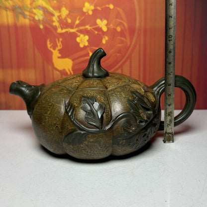Vintage Chinese Yixing Purple Clay Teapot Zisha Ceremony Ceramic Pumpkin Teaware