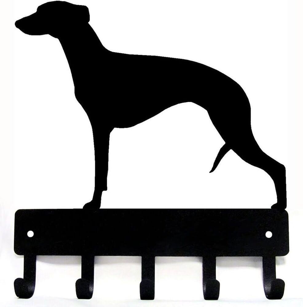Whippet Dog - Key Hooks & Keychain Holder - 6 inch Wide Metal Wall Art