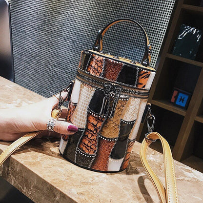 Bucket Bag Synthetic Leather Chain Shoulder Bag Rivets Handbag 17*12*12 CM Flap