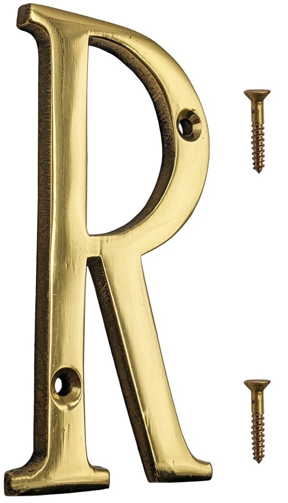 4-inch House Letter with Mounting Screws, Polished Brass, Shiny Gold Color