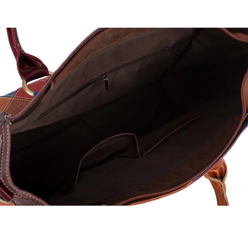 Genuine Cowhide Leather Colorful (random) Patchwork Handbag Women Tote Crossbody