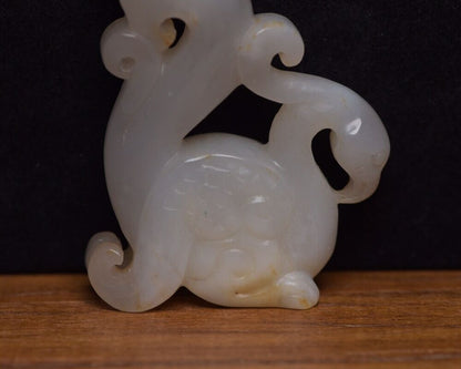 Antique Chinese Hetian Jade Hand Carved Phoenix Bird Statue Figurines Collection