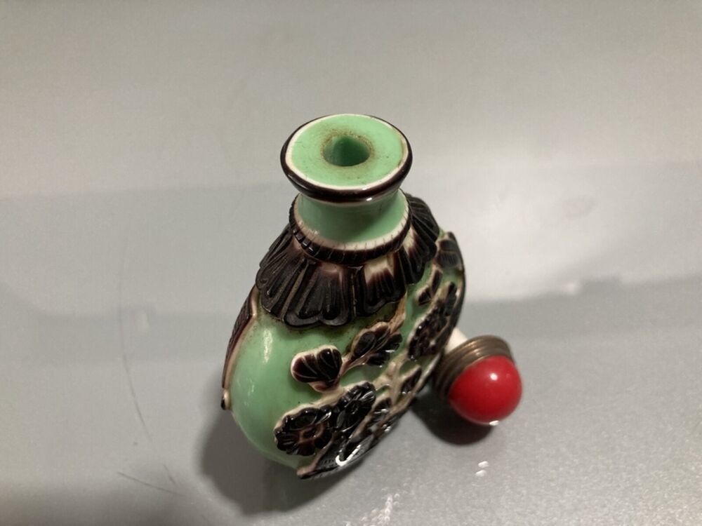 collections peking chinese glass snuff bottle carved flower bird statue carving