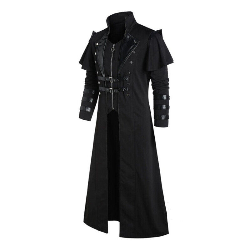 Mens Medieval Steampunk Frock Coat Retro Long Trench Cape Cloak Costume Jackets