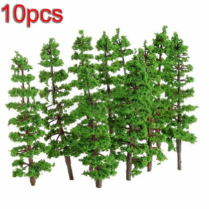 Model Trees 10Pcs Plastic Pine HO Scale DIY Miniature Railroad Landscape Layouts