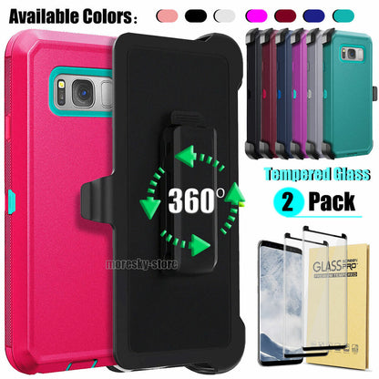 Case Clip Holster Cover, Tempered Glass Protector For Samsung Galaxy S8 Plus