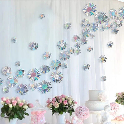 Holographic Daisy Wall Stickers 40Pcs PVC Iridescent 3D Flowers Removable Decals