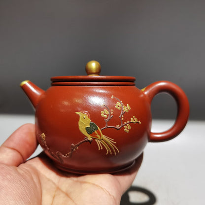 Chinese Yixing Zisha Clay Handmade Exquisite Teapot （描金汉瓦壶 底款：顾景舟)