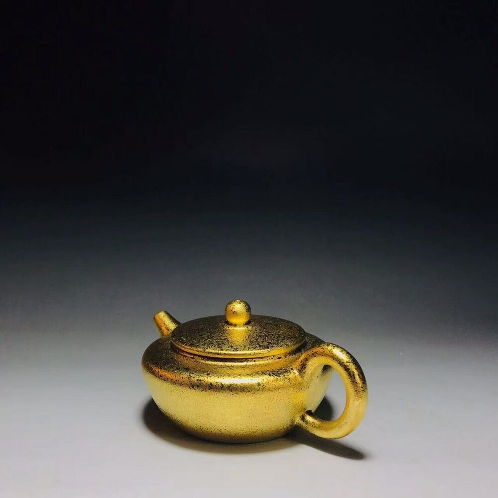 vintage chinese yixing purple clay teapot zisha gold gilding collection rare art